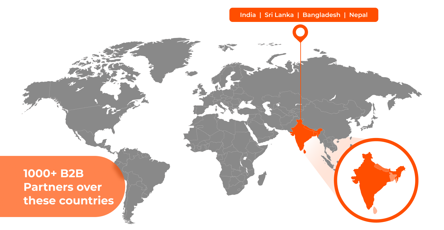 World map with highlighted regions and partners